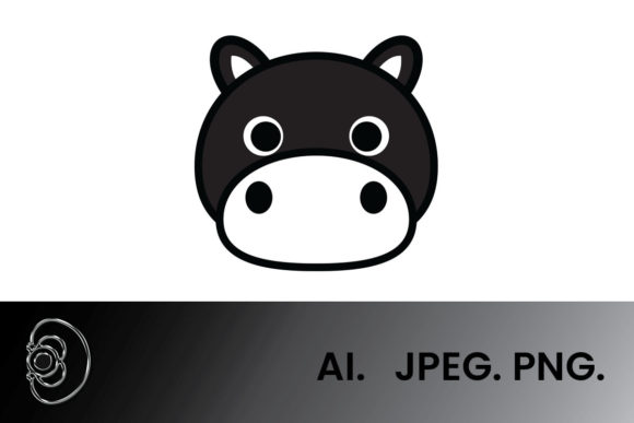 Download Black and White Cute Hippo Illustration - White Collection