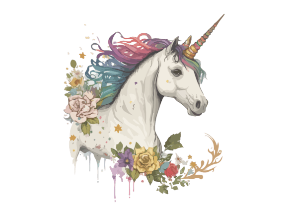 Download Watercolor Floral Unicorn Vector Clipart - Unicorn Collection