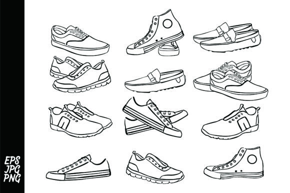 Download 12 Kinds of Shoes with Line Art Style - Shoes Collection