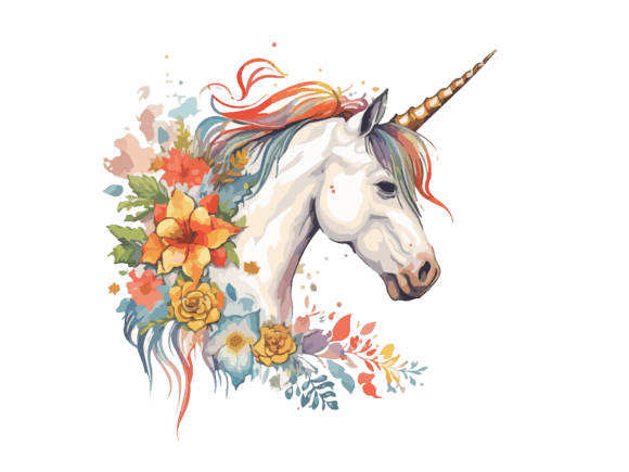 Download Watercolor Floral Unicorn Vector Clipart - Unicorn Collection