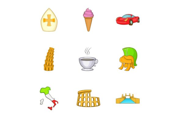 Download Trip to Italy Icons Set, Cartoon Style - Premium Bundle