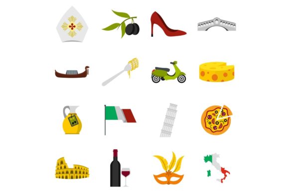 Download Italy Icons Set, Flat Style - Premium Bundle